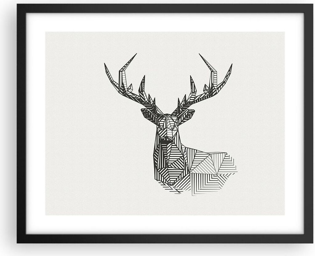 Gerahmtes Poster - Schwarzer Rahmen - Hirsch Skizze Skandinavisch - 50x40 cm - Wand Bild - Wanddeko - Wandbilder - Kunstposter - Wandposter - Bilde...