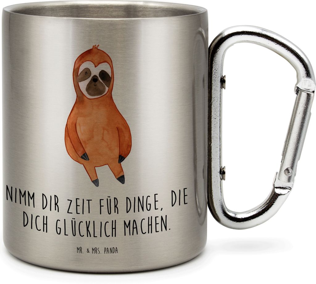 Mr. & Mrs. Panda Isolierbecher Faultier Zufrieden - Transparent - Geschenk, Happy, Edelstahl-Thermobecher, Thermobecher, thermotasse, Glück, Gelas...