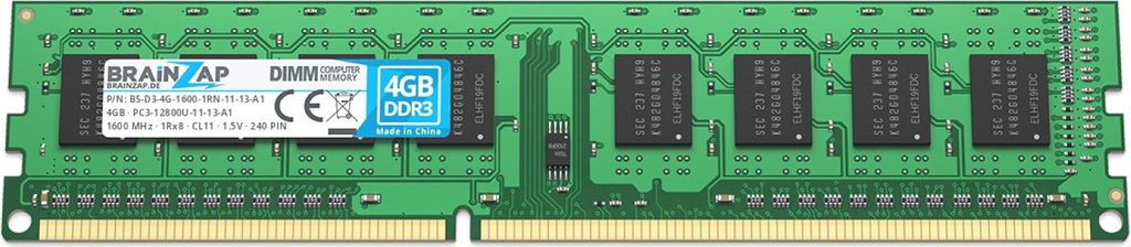 BRAINZAP 4GB DDR3 RAM DIMM PC3-12800U-11-13-A1 1Rx8 1600 MHz 1.5V CL11 Computer PC Arbeitsspeicher