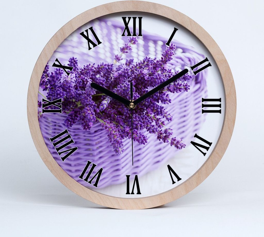 Holzuhr 25fi cm wanduhr - schwarze Spitzen - Lavendel im Korb