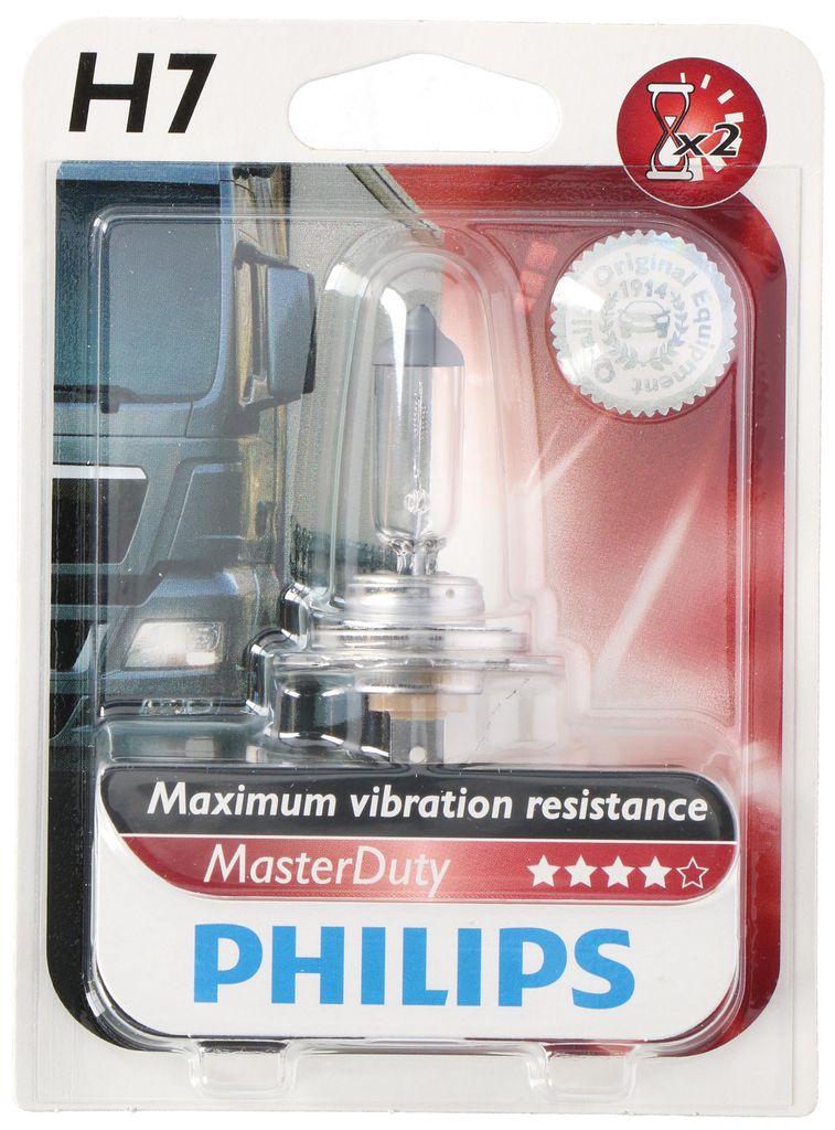 Philips MasterDuty H7 Lampe Auto - Auto Lampe 24V - 70W - Scheinwerfer - Halogenlampe - Stoßfest - Silber - Glas