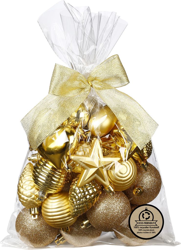 Weihnachtskugeln und Formen Kunststoff 5-7cm 30er Set - Gold