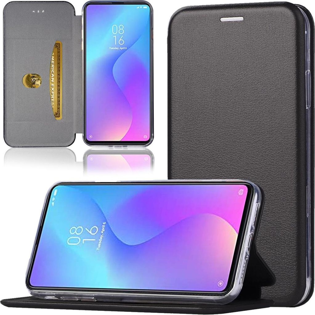 Handy Schutz Hülle für Xiaomi MI 9 Handytasche mit Magnetdeckel Kartenfach und Standfunktion Klapphülle Schwarz