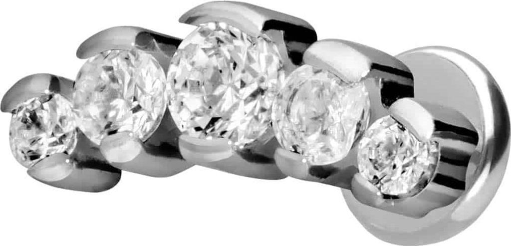 Ohrpiercing, Nasenpiercing Titan Labret mit Push Fit 5 EINGEFASSTE KRISTALLE Silber Stablänge: 9mm | Stabstärke: 1,2mm
