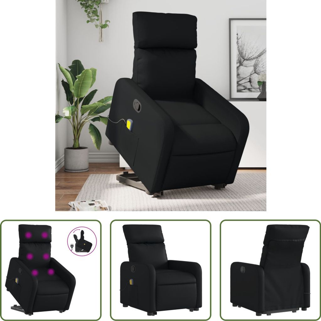 The Living Store Massagesessel mit Aufstehhilfe Schwarz Kunstleder