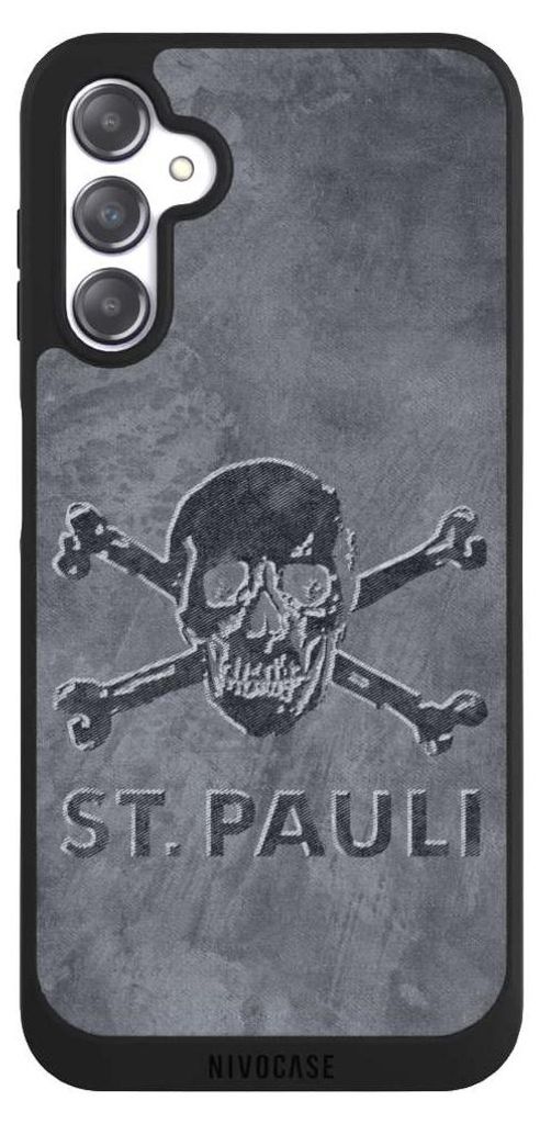 NIVOCASE Handyhülle für Samsung Galaxy A14 5G Hülle NIVOpure Case Schwarz Beton FC St. Pauli Logo