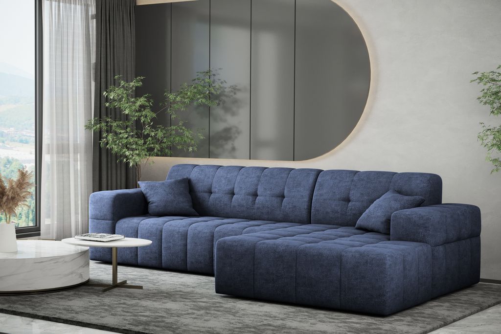 Kaiser Möbel Ecksofa Eckcouch L-Form Wohnzimmer NIMES stilvol viele farben Stoff Perfect Harmony Rechts Dunkelblau