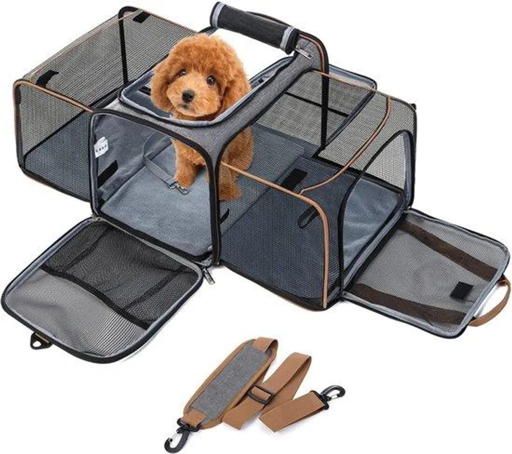 Cage de transport grise imperméable XL avec laisse de sécurité renforcée