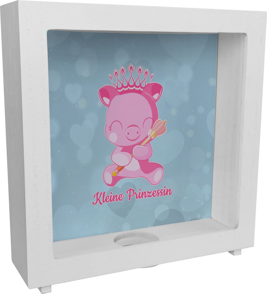 Kleine Prinzessin Rahmen Spardose aus Holz mit niedlichem Schweinchen