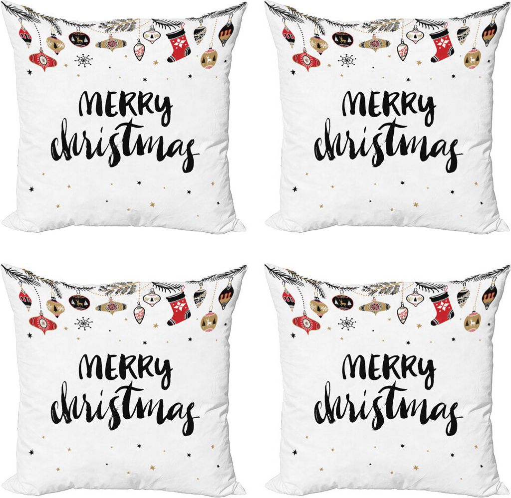 ABAKUHAUS Weihnachten Kissenbezug Set (4 Stück), moderne Wörter, Moderner Doppelseitiger Digitaldruck, 50 cm x 50 cm, Mehrfarbig
