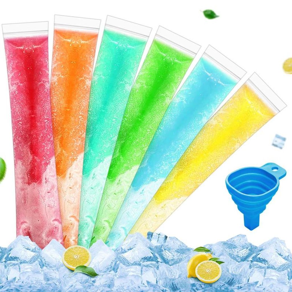 200 Stück Wassereis-Beutel 23×5 cm mit Trichter – BPA-frei, Produktbild 