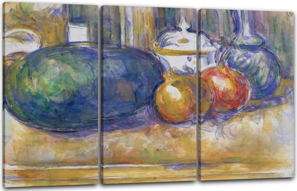 Leinwandbild 3-teilig (120x80cm): Paul Cézanne - Stillleben mit Wassermelone und Granatäpfel (1900-1906), echter Holz-Keilrahmen inkl. Aufhänger...