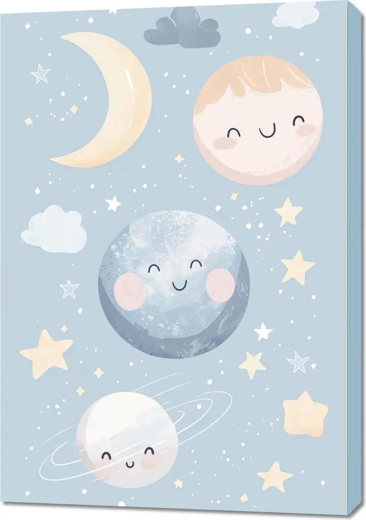 Decorazione Parete Bambini Luna 70x100 - Quadro Moderno Minimal