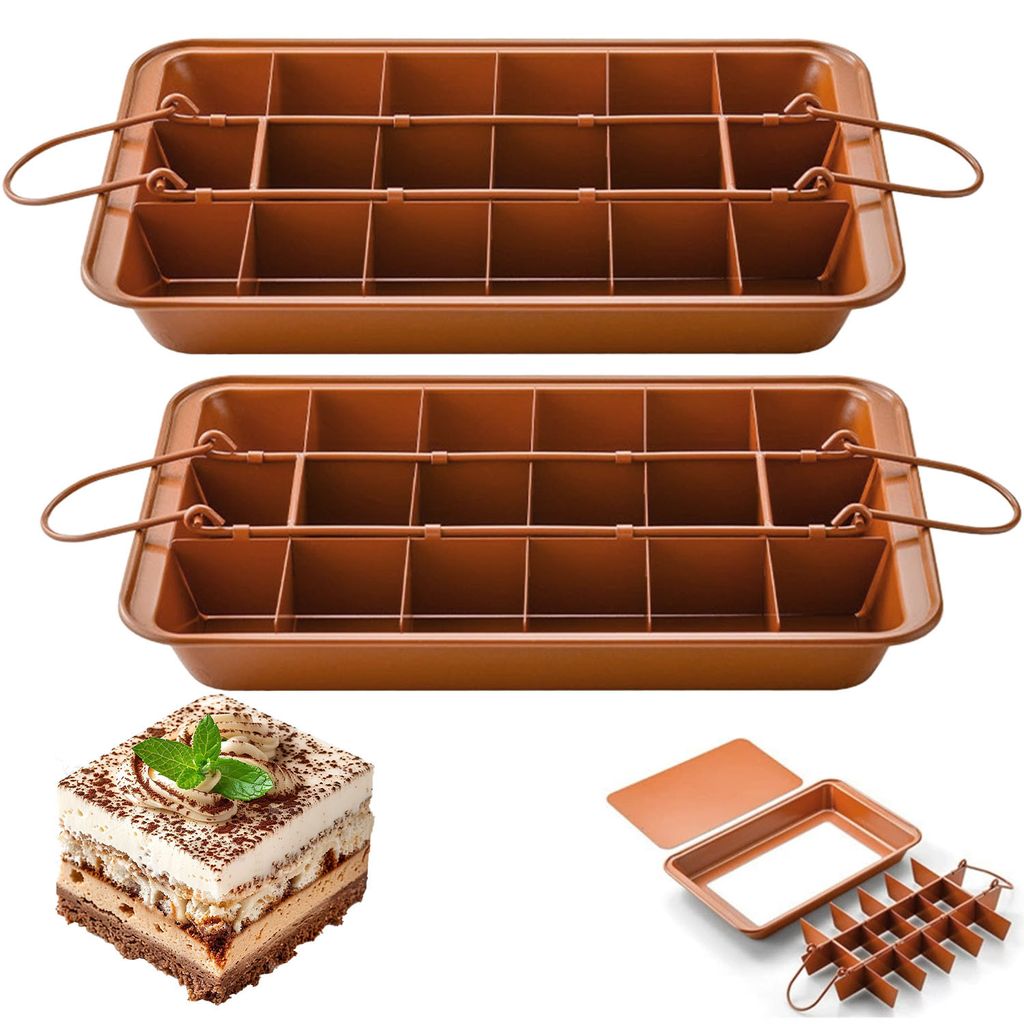 2er-Pack antihaftbeschichtete Brownie-Backformen mit Unterteilungen (31,8 x 20 x 4 cm), orangerote Brotbackform Kohlenstoffstahl mit losem Boden