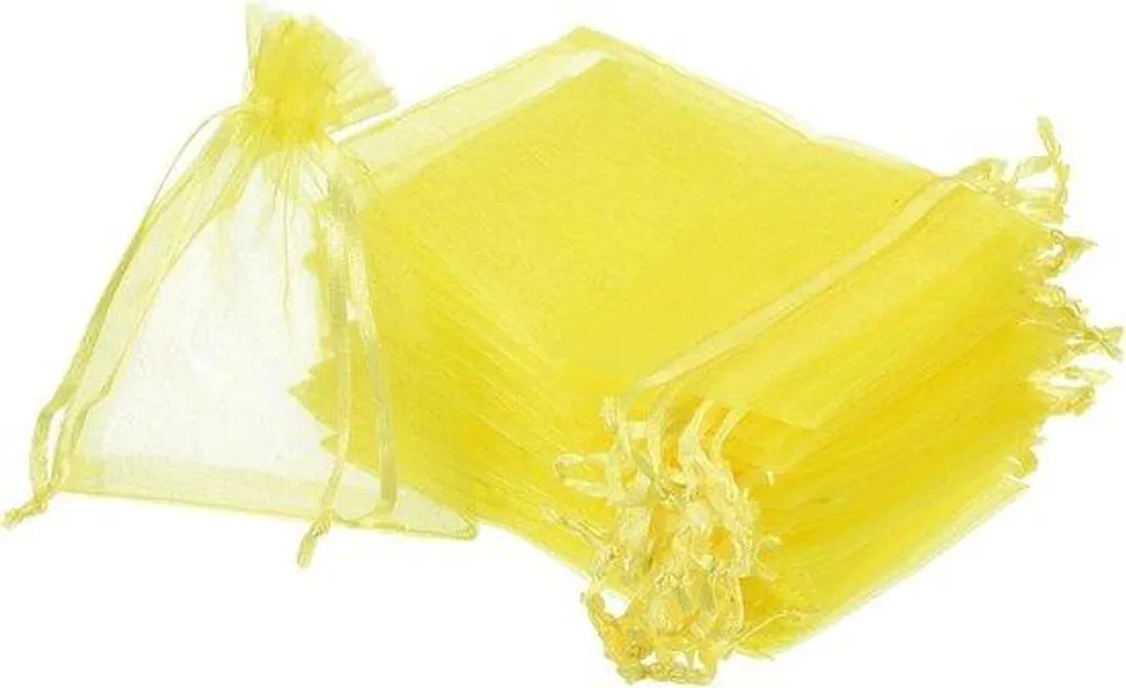 Sachet Organza 8x11cm Jaune avec Cordon Satiné : Pack de 100 Unités