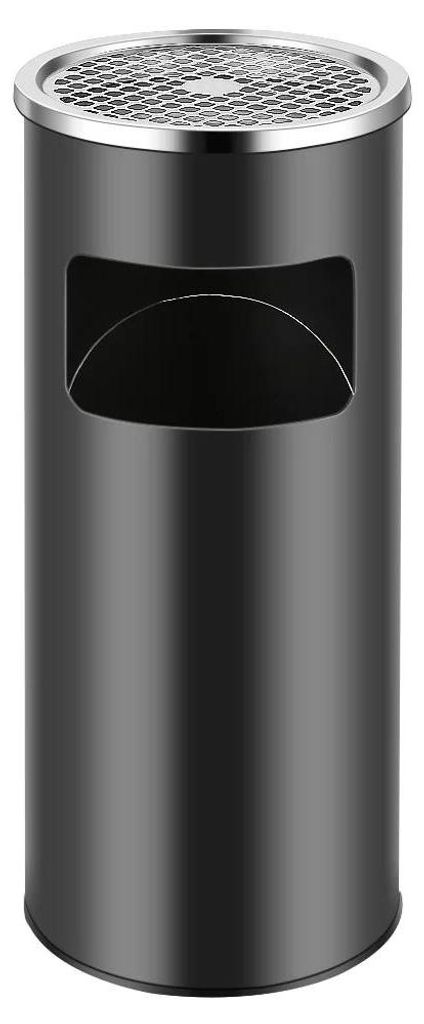 Mülleimer mit Aschenbecher - Papierkorb - Edelstahl - 30 l - Ø 24,5 cm - Schwarz