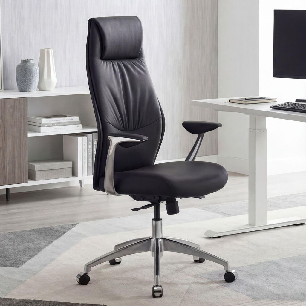 FineBuy Bürostuhl Schwarz Echt-Leder Schreibtischstuhl Produktbild 