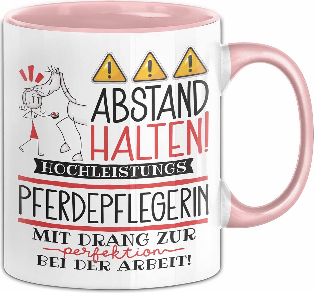 Pferdepflegerin Tasse Geschenk Lustig Abstand Halten Hochleistungs-Pferdepflegerin Mit Drang Zur Perfektion Bei Der Arbeit (Rosa)