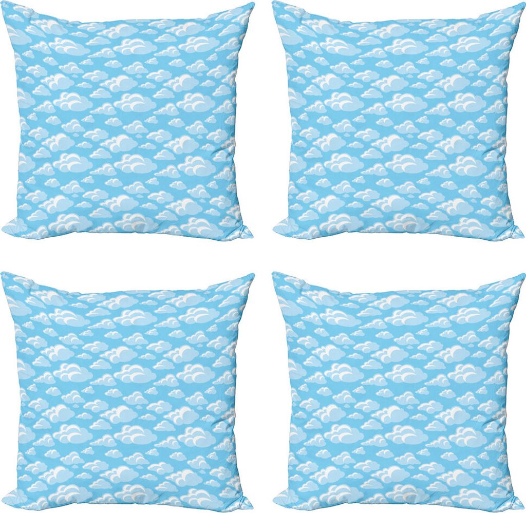 ABAKUHAUS Wolke Kissenbezug Set (4 Stück), Schwimmdock Bubbly Wolken, Moderner Doppelseitiger Digitaldruck, 40 cm x 40 cm, Baby Blue Weiß und Blau
