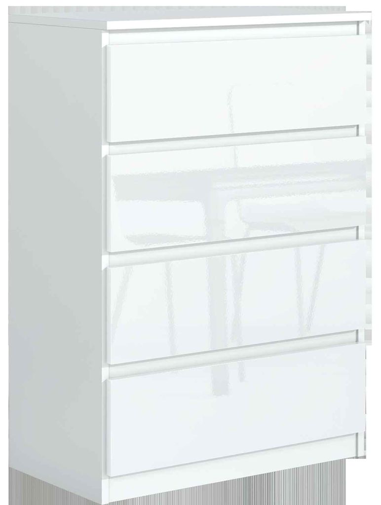 Masseno Kommode NUDO 70 cm Sideboard mit 4 Schubladen und Türen für Wohnzimmer Schlafzimmer Modern 70x39x102 cm Weiß / Weiß