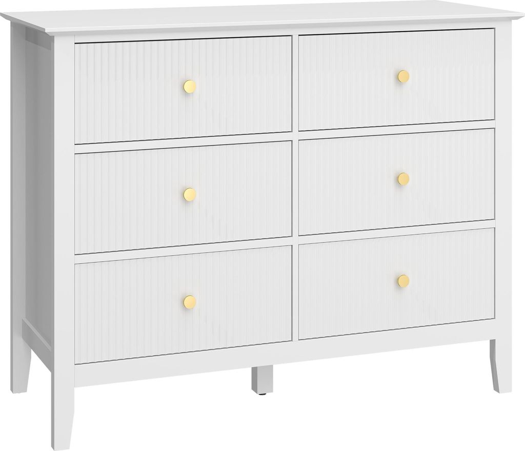 Kommode Sideboard mit 6 Schubladen Moderner Aufbewahrungsschrank für Wohnzimmer Schlafzimmer Flur 100 x 40 x 78 cm Weiß