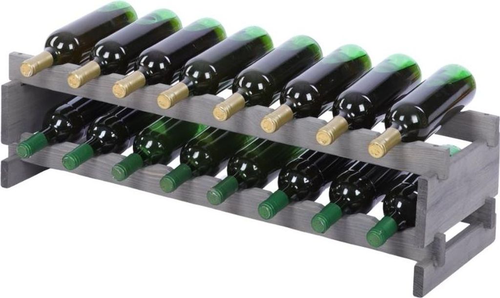 Weinregal VINOTECA FLEX PRO | HxBxT 23x84x28cm | 16 Flaschen auf 2 Ebenen | Massives Kiefernholz | Grau