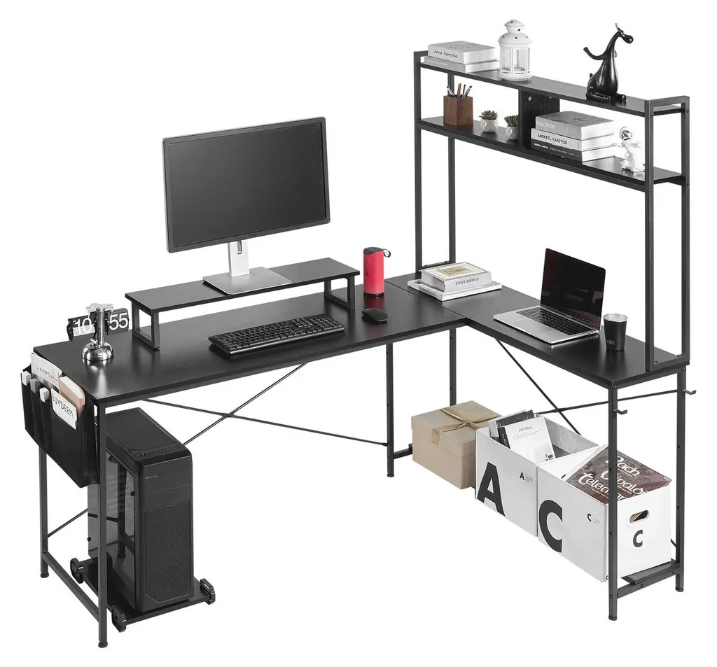 Bureau d'ordinateur d'angle pour optimiser l'espace, grand plan de travail en L