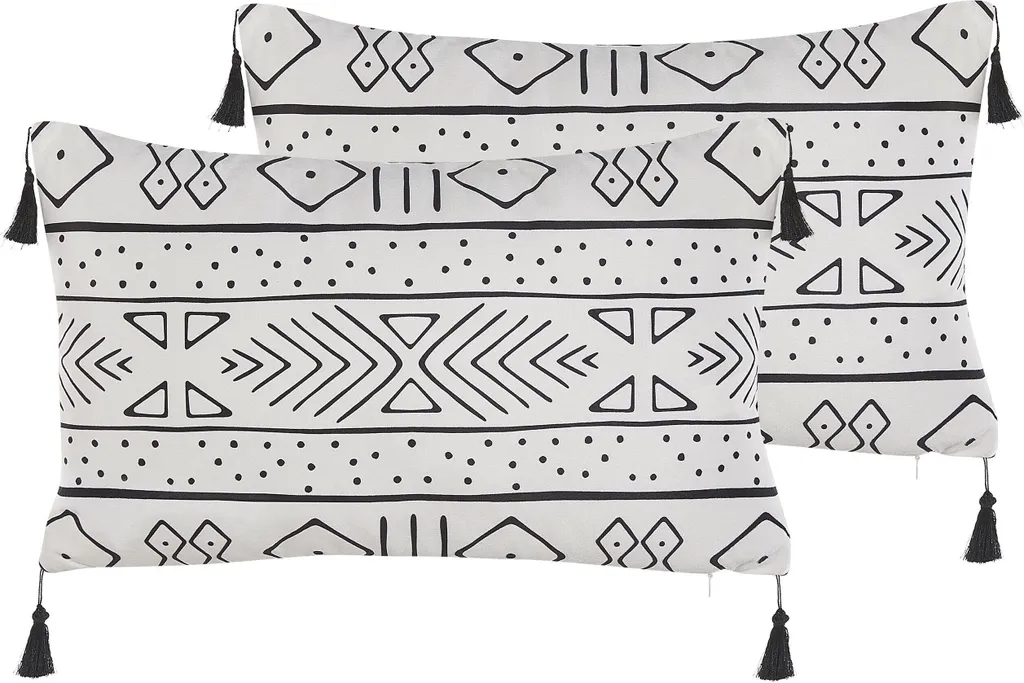 Lot de 2 Coussins Design Géométrique Noir et Blanc 30x50 cm Lumarko