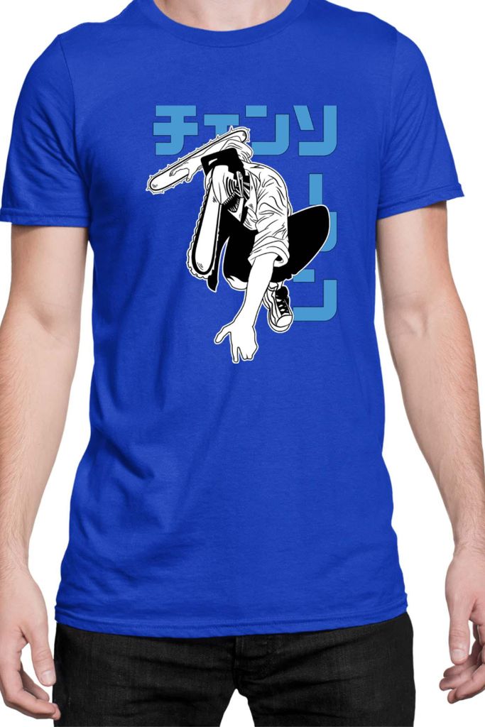 Herren T-Shirt Manga Japan Anime Comics Animation Chainsaw Anime manga Man 06, Man 3XL / Blau