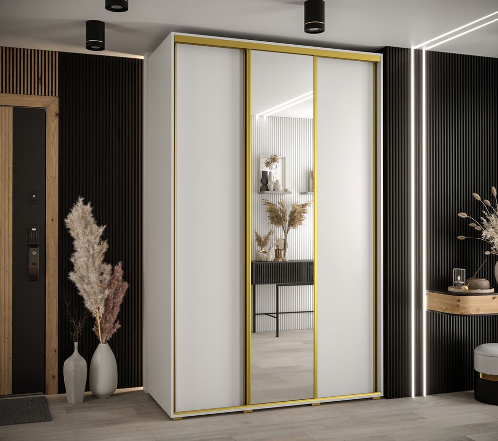 Kleiderschrank ASIRI 3 – 150/60 cm, weiß/gold