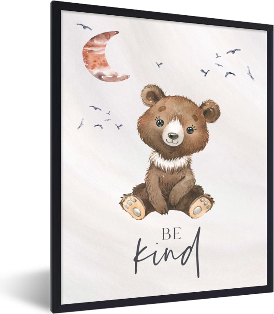 MuchoWow Gerahmtes Poster Sprichwörter - Kind sein - Kinder - Teddybär - Aquarell 60x80 cm - Poster mit Schwarzem Bilderrahmen Wandposter Rahme...