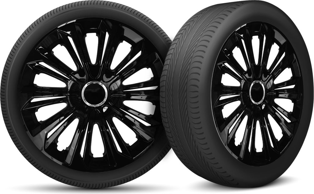 Auto Radkappen Radzierblenden 4er Set passend für alle Stahlfelgen - einstellbarer Sicherungsring - 14 Zoll - Schwarz