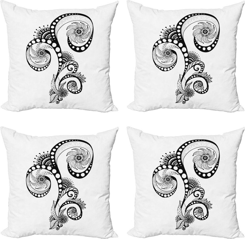 ABAKUHAUS folkloric Kissenbezug Set (4 Stück), Körper-Kunst-Gekritzel, Moderner Doppelseitiger Digitaldruck, 50 cm x 50 cm, Weiß und Schwarz