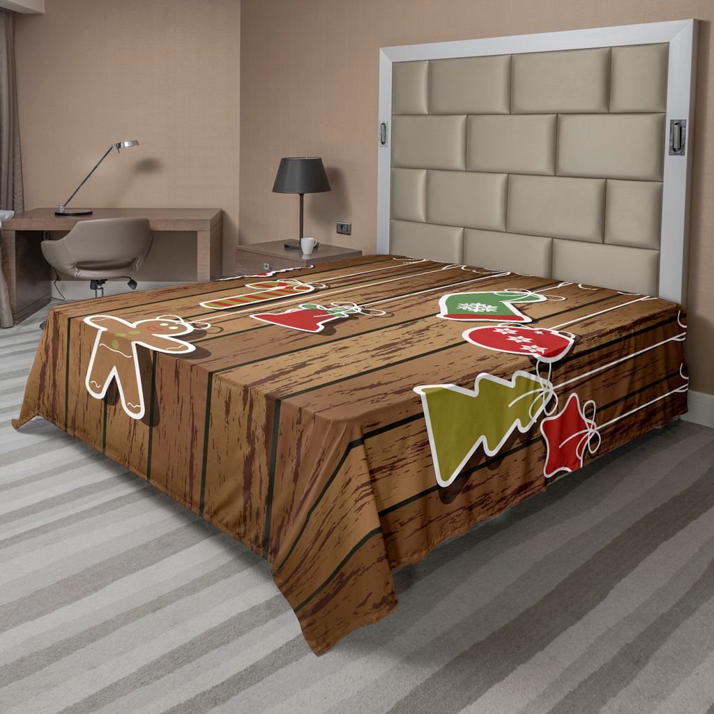 ABAKUHAUS Weihnachten Bettlaken, Frohe Weihnachten Ornaments Muster über Holzbrett Hintergrund Holly Jolly Happy Design, weiches bequemes oberes B...