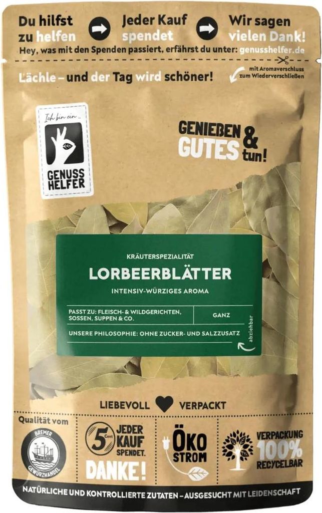 Lorbeerblätter, ganz und getrocknet, Lorbeer zum Kochen und Backen, 3 x 15g