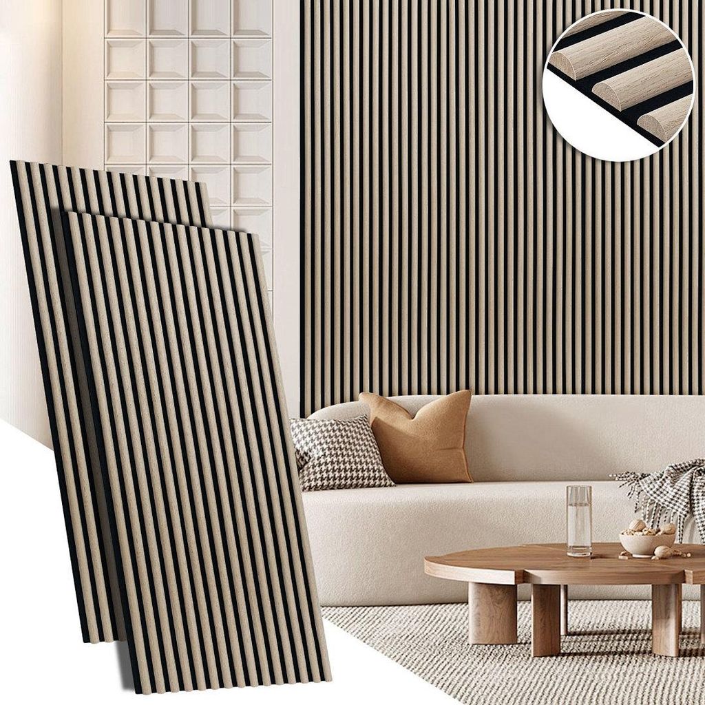 Faziango Akustikpaneel 2x Paneel, Halbkreisholz aus MDF, auf- und nebeneinader platzierbar I Schallschutzpaneel Akustikplatten Wandpaneel 120*60*2....
