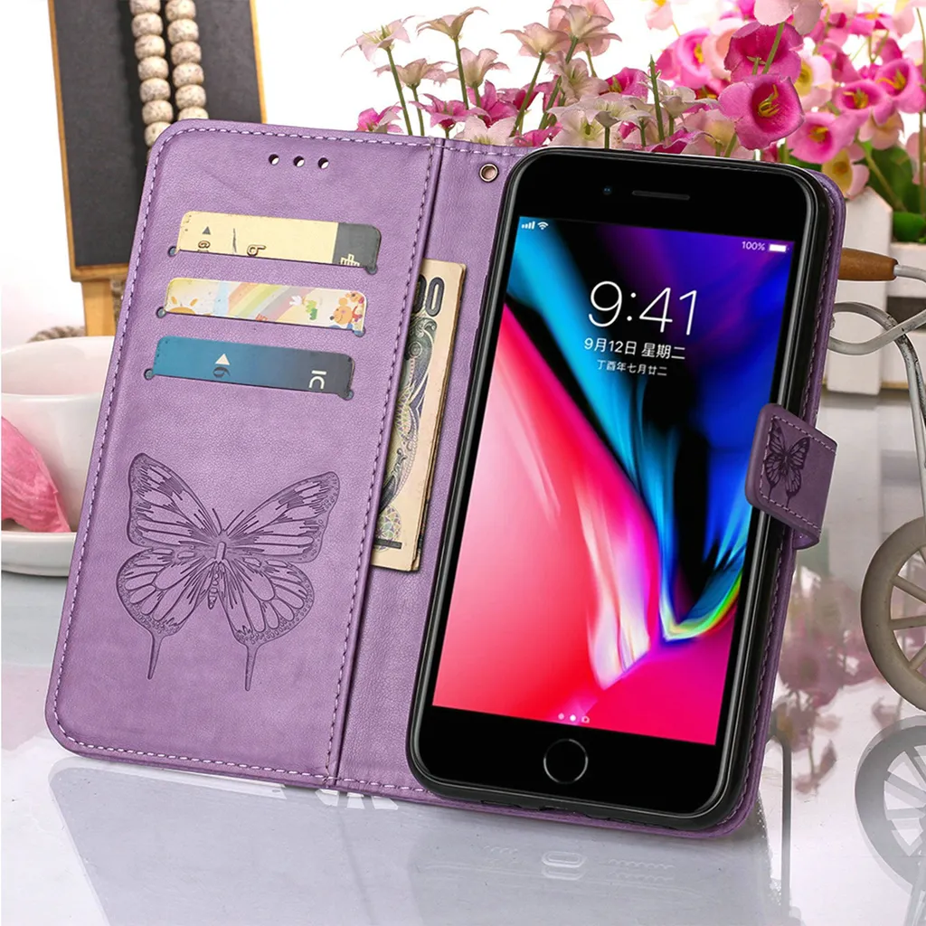 Custodia Antiurto iPhone SE 2020 Flip Viola Pelle Farfalla 360 - 4