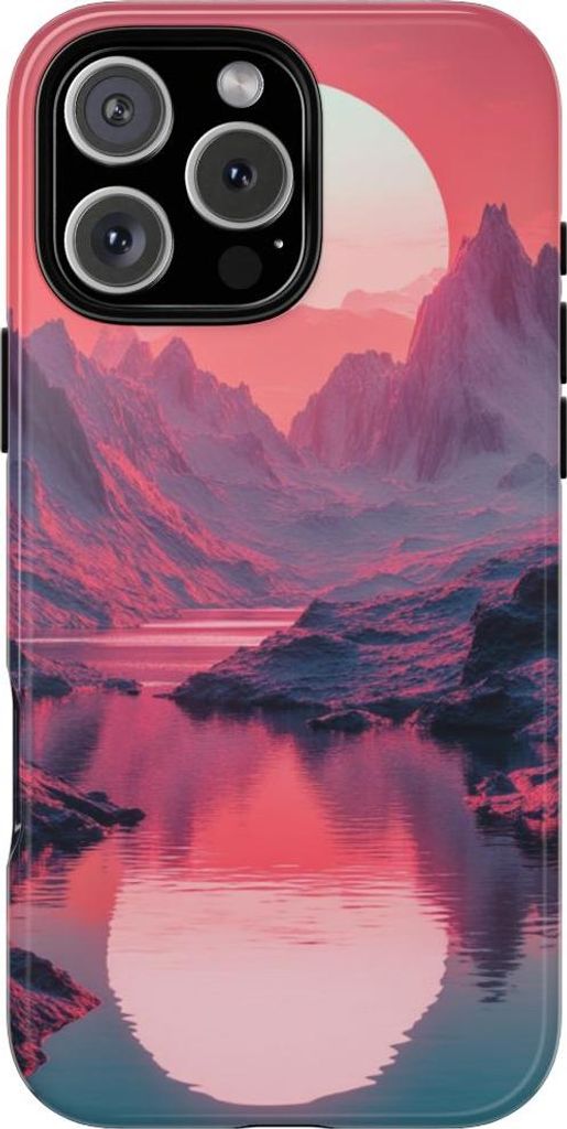 Pinkfarbener Sonnenuntergang über Gebirgsfluss – Hülle Kompatibel mit iPhone 16 Pro Max