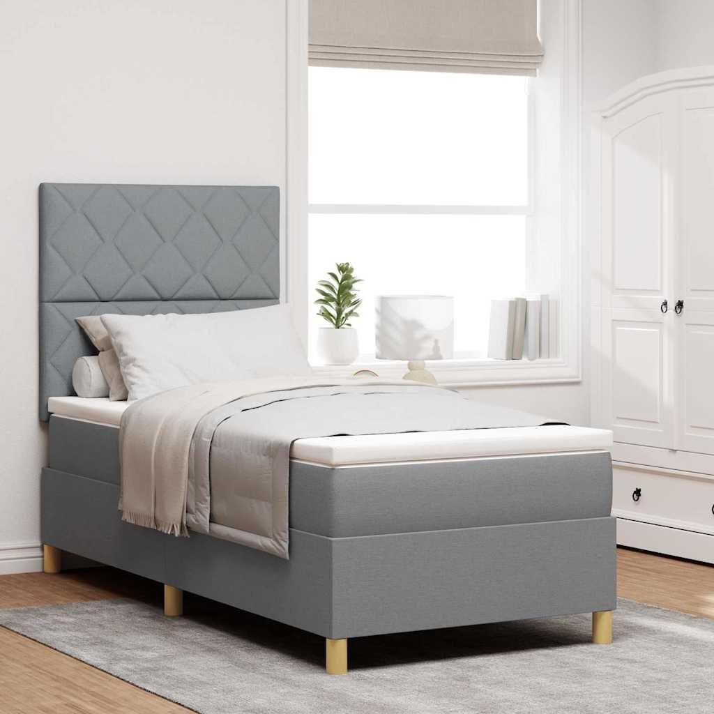 Möbel Boxspringbett mit Matratze Hellgrau 100 x 200 cm Stoff - Klassische Betten 3343152