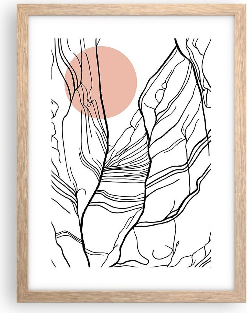 Gerahmtes Poster - Rahmen in heller Eiche - Abstraktion Linien Sonne - 30x40 cm - Wand Bild - Wanddeko - Wandbilder - Kunstposter - Wandposter - Bi...