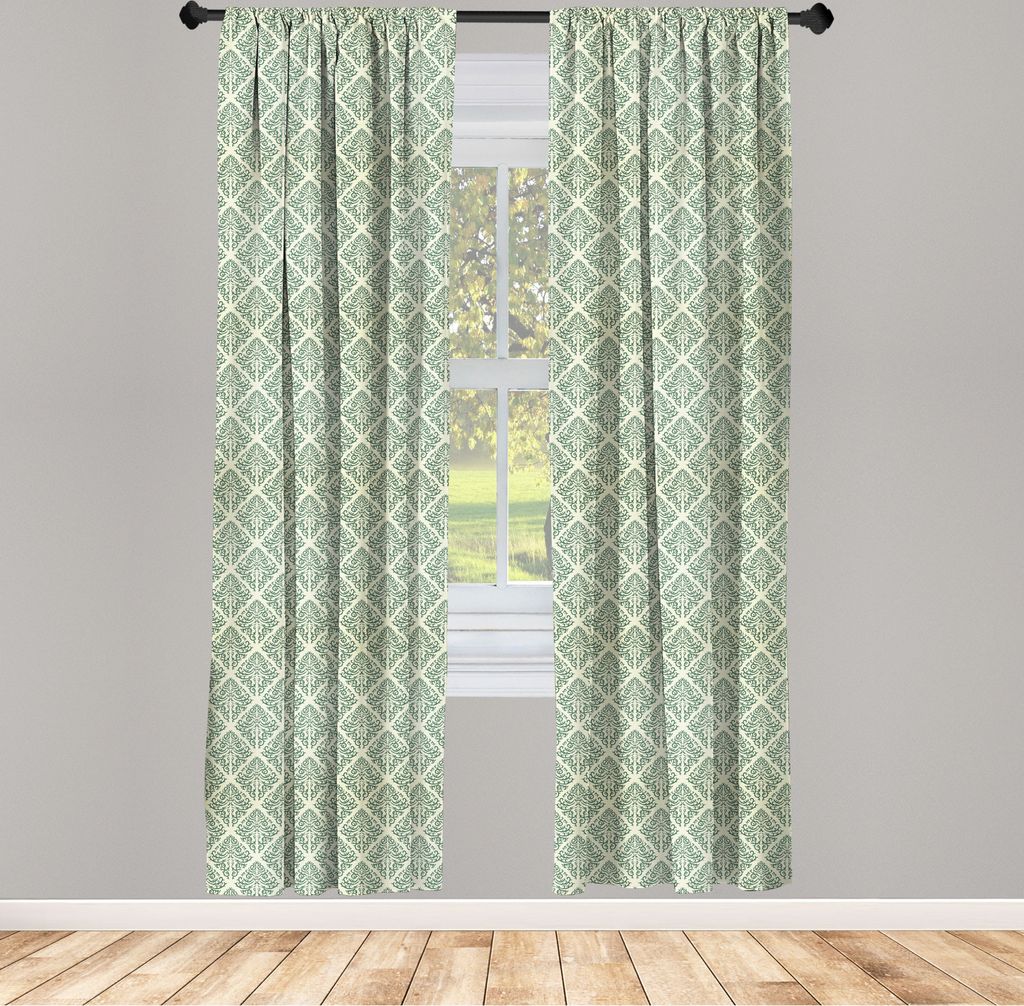 ABAKUHAUS Abstract Green Vorhänge, Gardinen, Kontinuierlicher Vintage Design viktorianischer Damast-Strudel-Muster, 2 Stück 75 x 245 cm, , Jadegr...