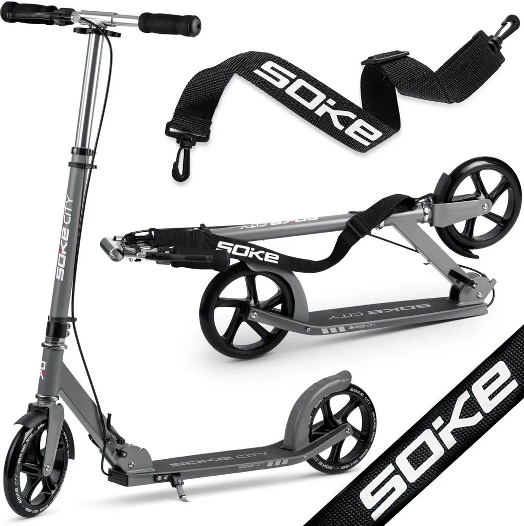Trottinette Urbaine Soke City Gray avec Grandes Roues et Pliage Rapide