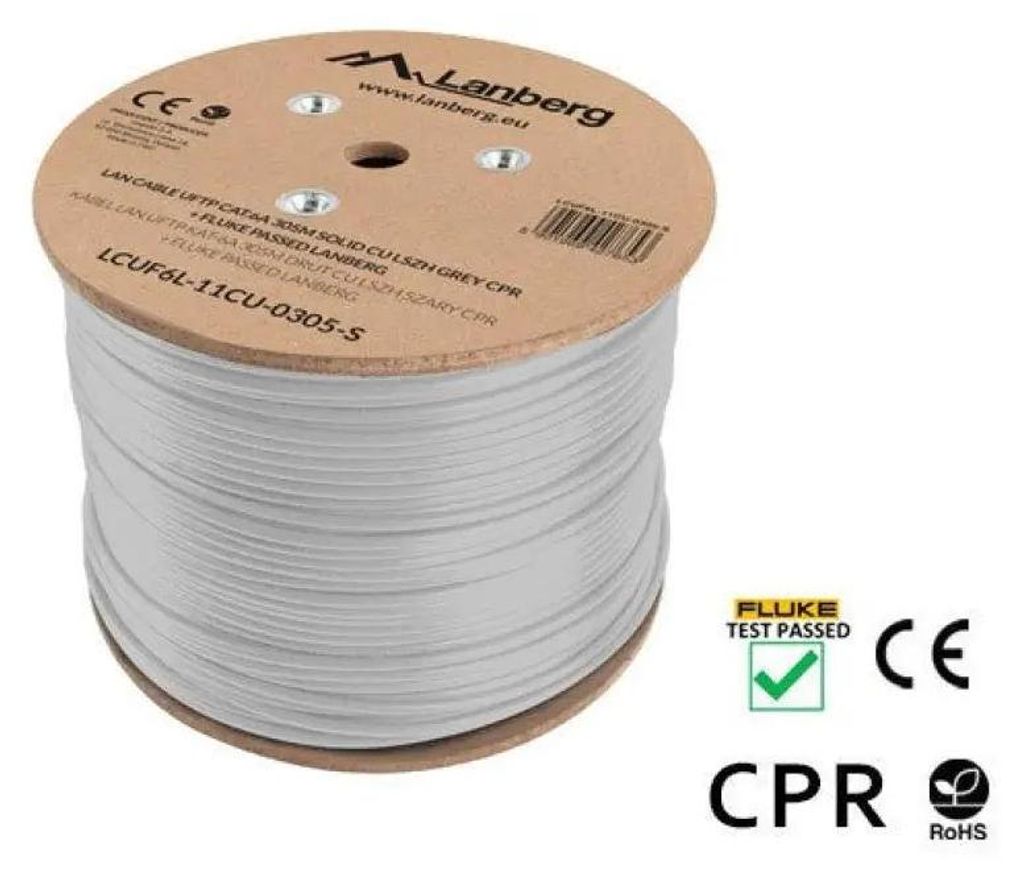 Lanberg Verlegekabel Cat. 6A UFTP 305m grau, Kupfer, LSZH, Produktbild 