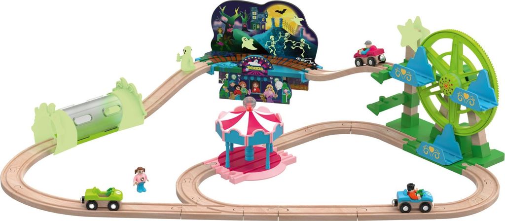 LUPILU® Holzschienenbahn Freizeitpark Geisterbahn Licht Produktbild 