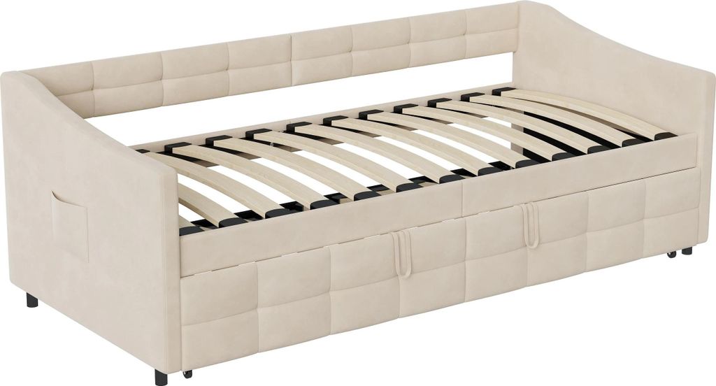 Schlafsofa Tagesbett - Ausziehbett - Metallgestell - 90/180x200 cm - Einzelbett zu Doppelbett - Beige