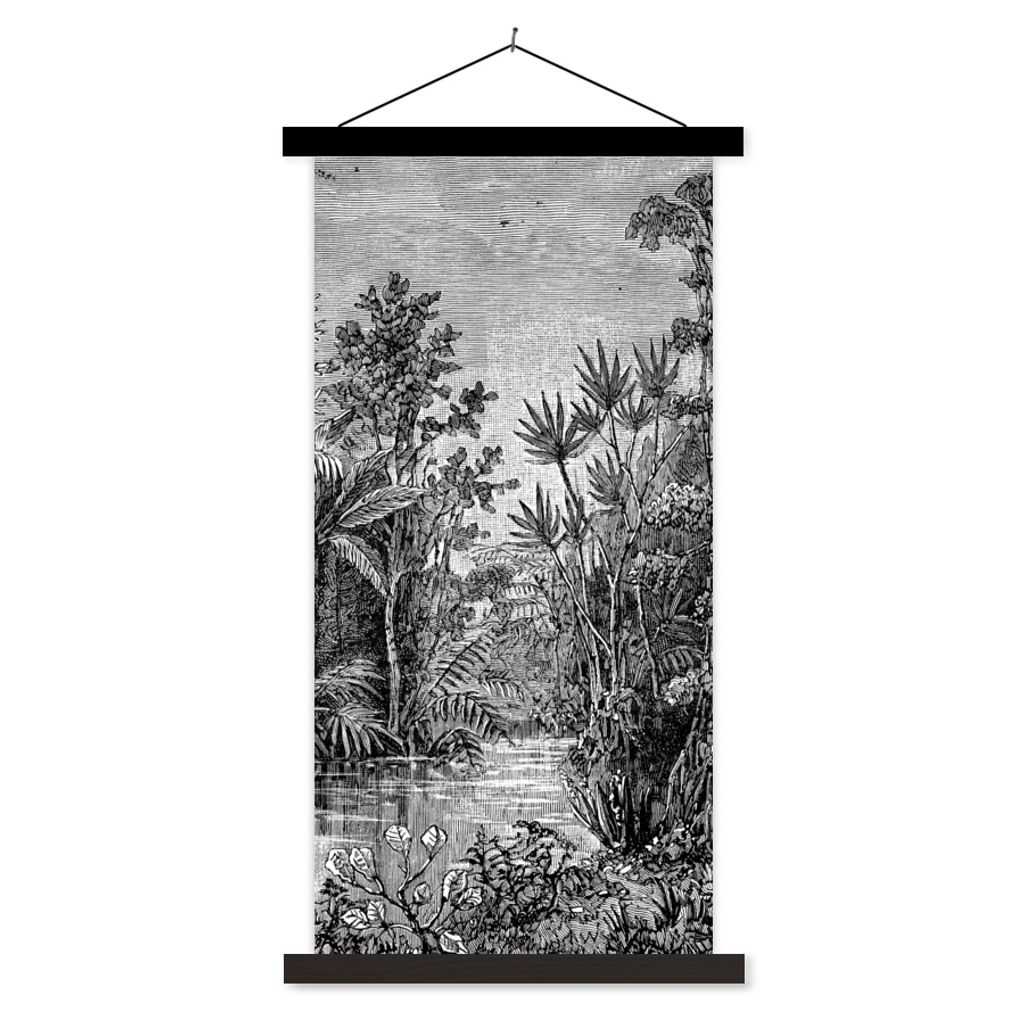 MuchoWow Textilposter Dschungel - Wasser - Pflanzen 40x80 cm mit schwarzem Rahmen - Wandemalerei