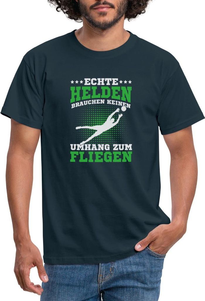 Spreadshirt Echte Helden Brauchen Keinen Umhang Zum Fliegen Torhüter Männer T-Shirt, XXL, Navy