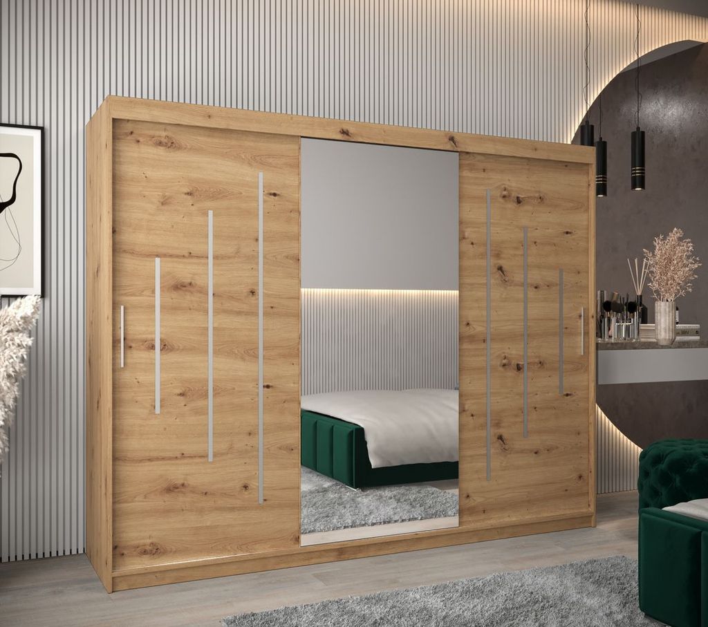 Kleiderschrank mit Spiegel ANNA – Breite 250 cm, Eiche artisan