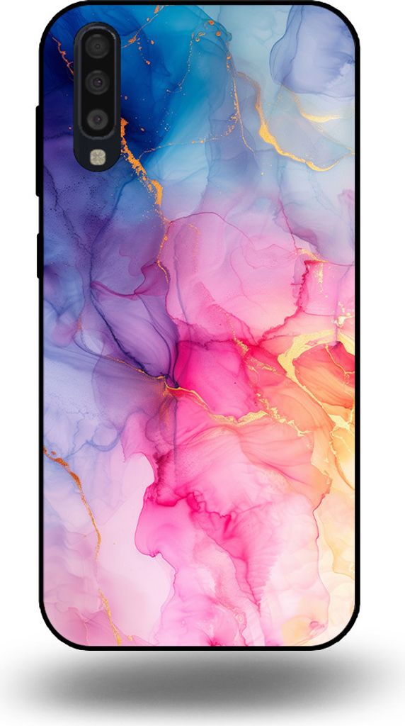 Smartphonica Handytasche passend für Samsung Galaxy A70 mit Marmordruck - TPU Rückseitenschutzhülle Marmordesign - Regenbogen