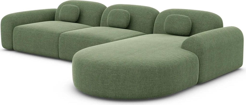Strukturstoff L-Form Rund Sofa Nuvia Grün Rechts
